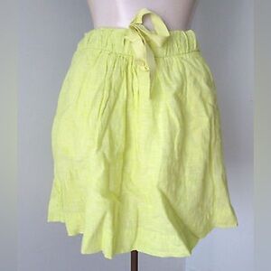 J.CREW || Neon yellow linen mini skirt cotton lining drawstring size 00